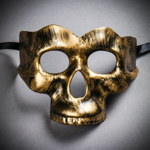 Halloween Half Skull Face Mask Masquerade Day of the Dead - Black Gold